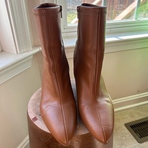 Brown faux leather wedge ankle boots
